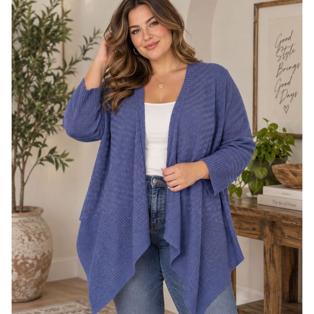 Eileen Fisher Linen Cotton Lightweight Waterfall Cardigan Sweater Plus Size 1X